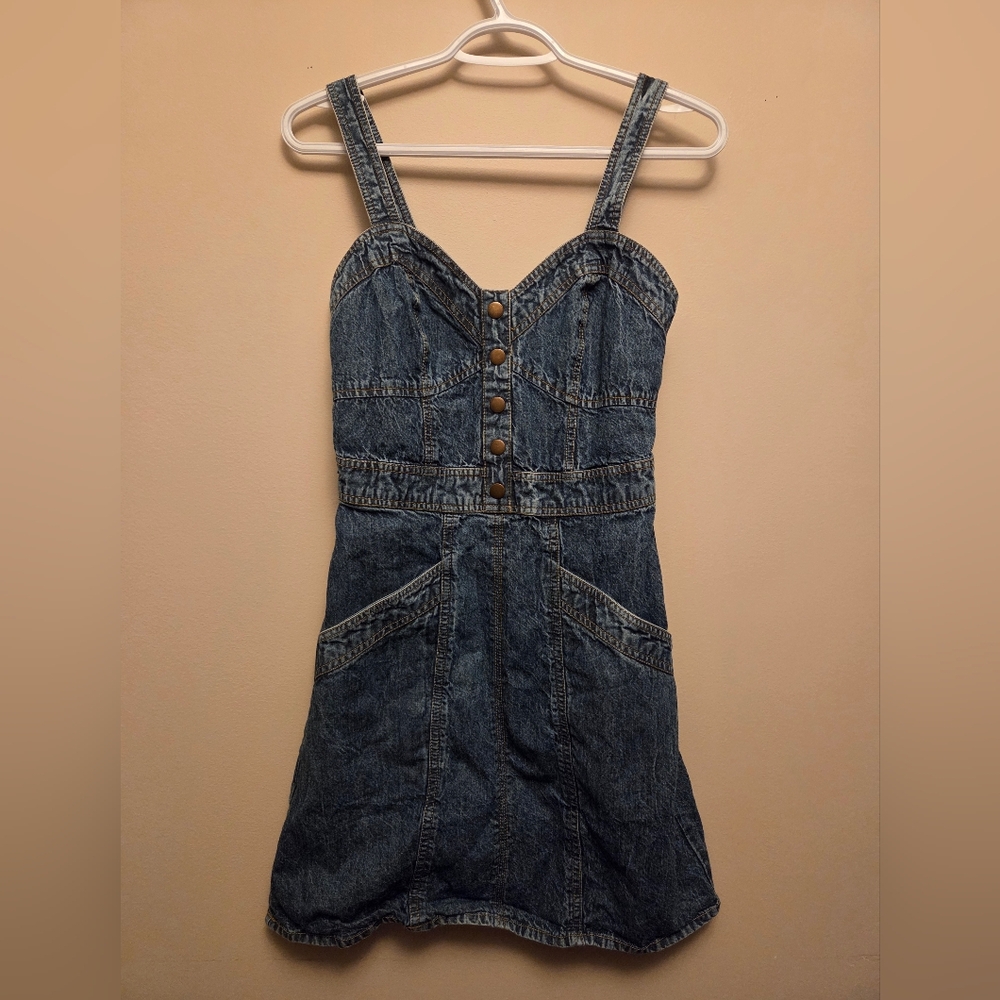 Japna Dark Denim Mini Jean Dress With Pockets Size S